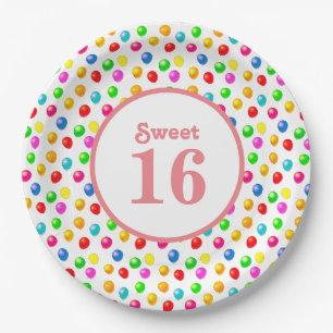 Sweet 16 & Kleurrijke Feestballonnen Verjaardag Papieren Bordje
