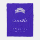 Sweet 16 koningsblauwe tiara kroonnaam fleece deken (Voorkant)
