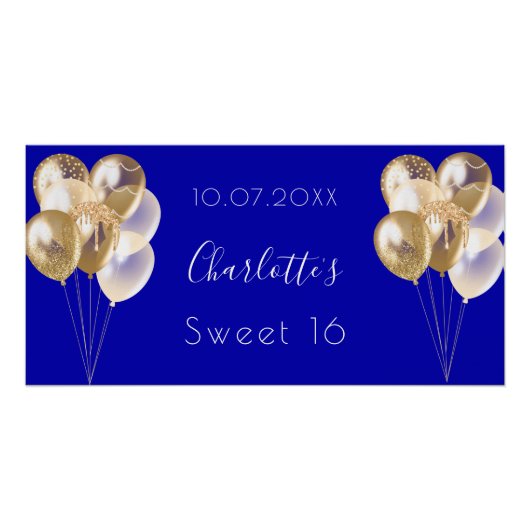 Sweet 16 Koninklijk Blauw-ballonfeest Perfect Poster (Voorkant)