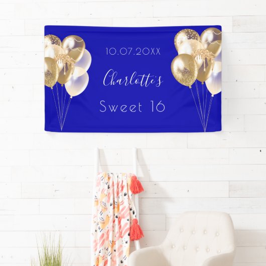 Sweet 16 Koninklijk Blauw-ballonfeest Spandoek (Insitu)