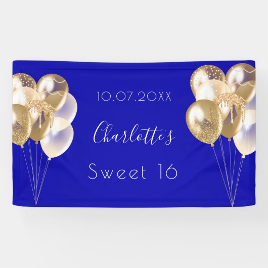 Sweet 16 Koninklijk Blauw-ballonfeest Spandoek (Horizontaal)