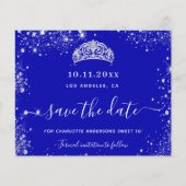 Sweet 16 koninklijk blauw zilver budget save date flyer (Voorkant)