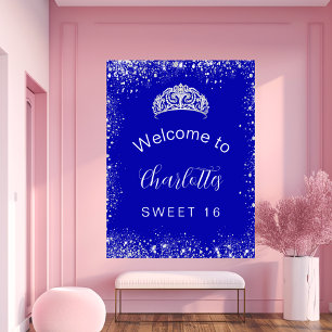 Sweet 16 koninklijk blauwe zilveren glitters welko poster