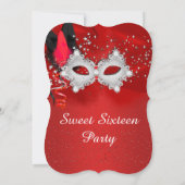 Sweet 16 Lace Mask Red Silver Masquerade Kaart (Achterkant)