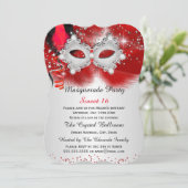 Sweet 16 Lace Mask Red Silver Masquerade Kaart (Staand voorkant)