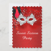 Sweet 16 Lace Mask Red Silver Masquerade Kaart (Achterkant)