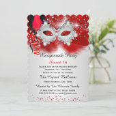 Sweet 16 Lace Mask Red Silver Masquerade Kaart (Staand voorkant)