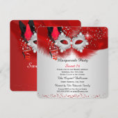 Sweet 16 Lace Mask Red Silver Masquerade Kaart (Voorkant / Achterkant)