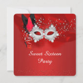 Sweet 16 Lace Mask Red Silver Masquerade Kaart (Achterkant)