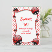Sweet 16 Ladybug Birthday Party Invitation Kaart (Staand voorkant)