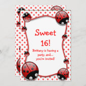 Sweet 16 Ladybug Birthday Party Invitation Kaart (Voorkant / Achterkant)