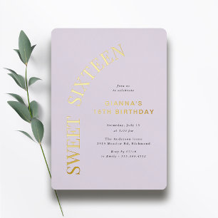 Sweet 16 Lavendel Paars & Gouden Meisjes Verjaar Folie Uitnodiging