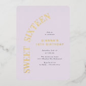 Sweet 16 | Lavendel Paarse & Gouden Meisje Verjaar Folie Uitnodiging (Voorkant)