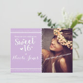 SWEET 16 Lavendel Paarse Party Fotouitnodiging Kaart (Staand voorkant)