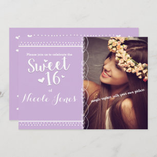 SWEET 16 Lavendel Paarse Party Fotouitnodiging Kaart