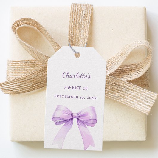 Sweet 16 lavender bow DIY write by hand Cadeaulabel