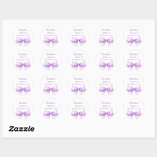 Sweet 16 lavender bow ronde sticker (Vel)
