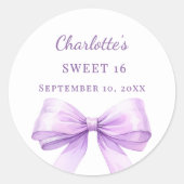 Sweet 16 lavender bow ronde sticker (Voorkant)