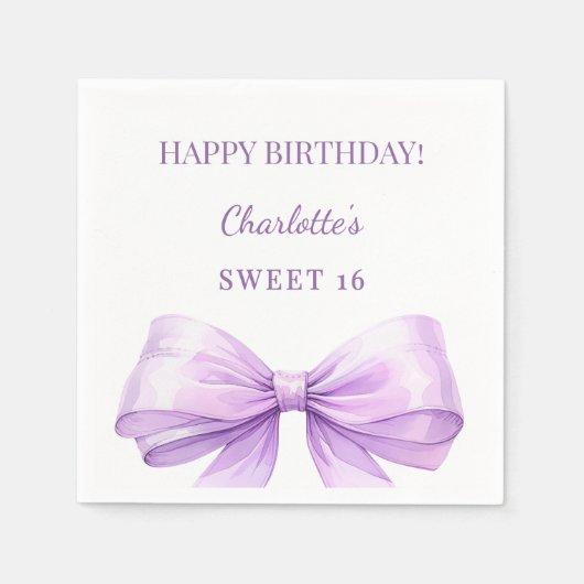 Sweet 16 lavender bow servet (Voorkant)