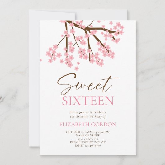 Sweet 16 lente kersenbloesems bloemenverjaardag kaart (Voorkant)