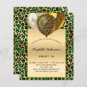 Sweet 16 leopard emerald Gold budget uitnodiging (Voorkant / Achterkant)