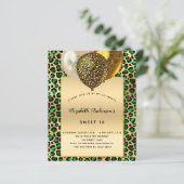 Sweet 16 leopard emerald Gold budget uitnodiging (Staand voorkant)
