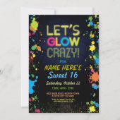 Sweet 16 Let's Glow Crazy Birthday Neon Invite Kaart (Voorkant)