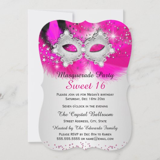Sweet 16-lettermaskers, hot-roze Silver Masquerade Kaart (Voorkant)