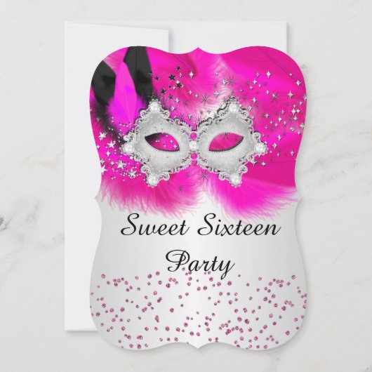 Sweet 16-lettermaskers, hot-roze Silver Masquerade Kaart (Achterkant)