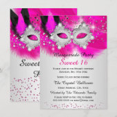 Sweet 16-lettermaskers, hot-roze Silver Masquerade Kaart (Voorkant / Achterkant)