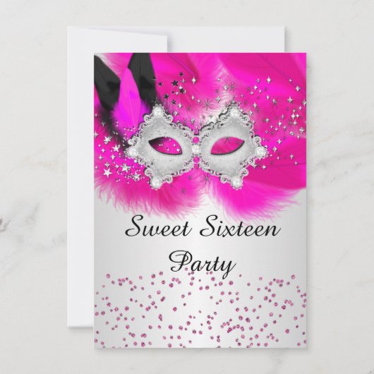 Sweet 16-lettermaskers, hot-roze Silver Masquerade Kaart (Achterkant)