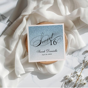 Sweet 16 lichtblauw glitter glam gepersonaliseerd servet