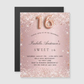 Sweet 16 lichtroze roze roze glitter magnet-uitnod (Voorkant / Achterkant)