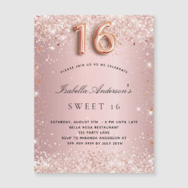 Sweet 16 lichtroze roze roze glitter magnet-uitnod