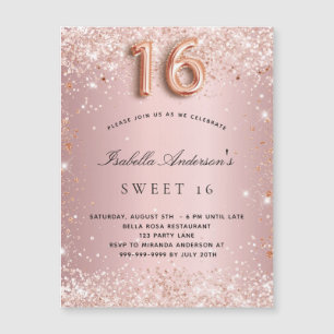 Sweet 16 lichtroze roze roze glitter magnet-uitnod