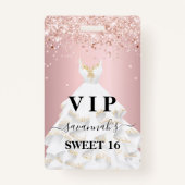 Sweet 16 lichtroze roze roze roze glitter stofnaam badge (Voorkant)