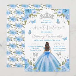 Sweet 16 Light Blue Princess Brunette Girl Kaart