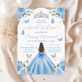 Sweet 16 Light Blue Princess Brunette Girl Kaart