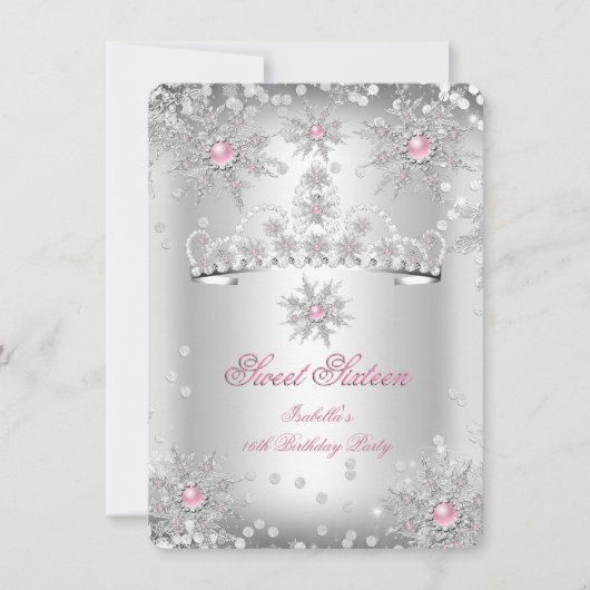 Sweet 16 Light Pink Silver Winter Wonderland Kaart (Voorkant)