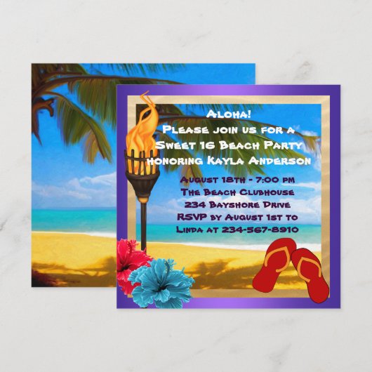 Sweet 16 Luau Beach Party Kaart (Voorkant / Achterkant)