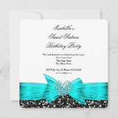 Sweet 16 Luxe Glitter Blauwgroen Bow Black White Kaart (Achterkant)