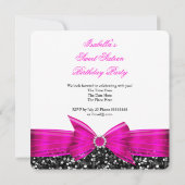 Sweet 16 Luxe Glitter Hot Pink Bow Black White Kaart (Achterkant)
