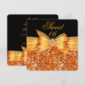 Sweet 16 Luxe Glitter Oranje Gold Black Party Kaart (Voorkant / Achterkant)