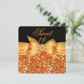 Sweet 16 Luxe Glitter Oranje Gold Black Party Kaart (Staand voorkant)