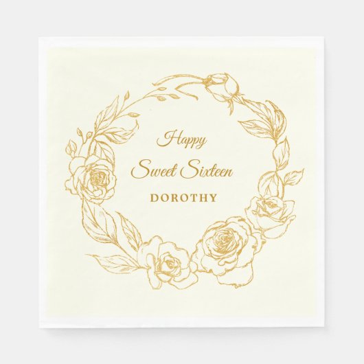 Sweet 16 Luxe Goud Roos Ivoor Cocktail Servet (Voorkant)