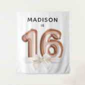 Sweet 16 Luxe Roze gouden Ballonnen Verjaardag Wandkleed (Voorkant)