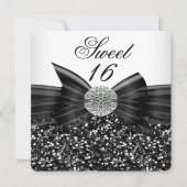 Sweet 16 Luxury Glitter Bow Silver Black White Kaart (Voorkant)