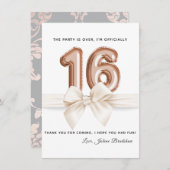 Sweet 16 Luxury Roos gold Balloons Bedankkaart (Voorkant / Achterkant)