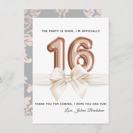 Sweet 16 Luxury Roos gold Balloons Bedankkaart (Voorkant / Achterkant)