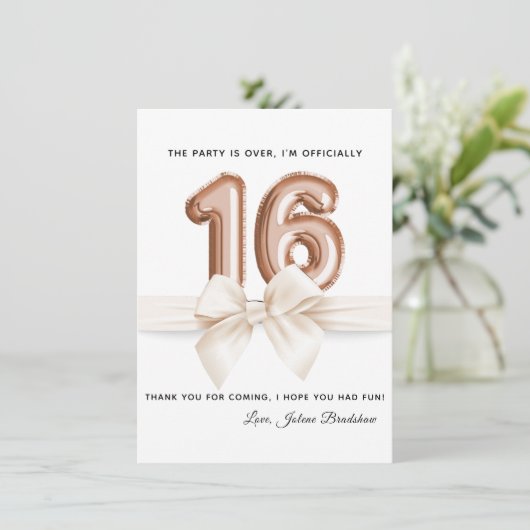 Sweet 16 Luxury Roos gold Balloons Bedankkaart (Staand voorkant)